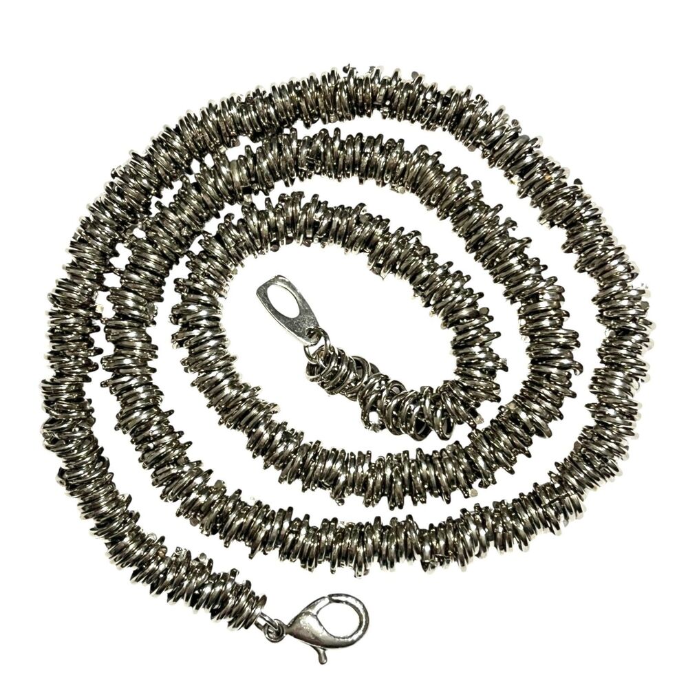 Silver Tone Chain Necklace Metal Rings Loops Brutalist Industrial Biker 18.5"